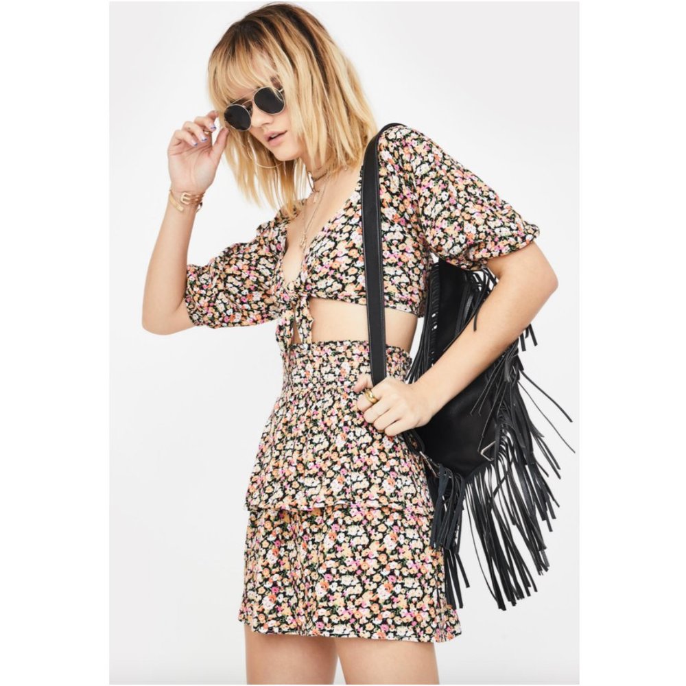 Minkpink Good Girls 2-Piece Front Tie Top and Ruffle Skirt Set